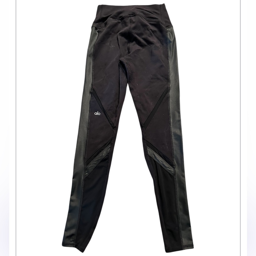 ALO Yoga Black Faux Leather - Mesh Leggings Size Small - Picture 4 of 6